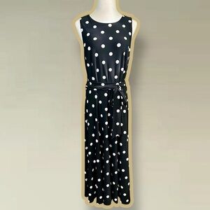 Lauren Ralph Lauren Black & White Polka Dot Jersey Knit Belted Midi Dress Sz 12